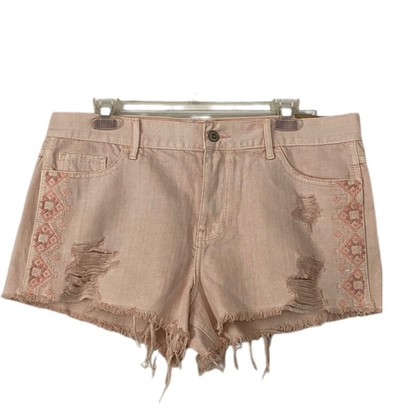 Hollister Short Shorts Light Orange Distressed Embroidery Size 13/31 - Picture 1 of 13
